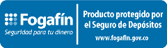Rectángulo azul con logo de Fogafín e información sobre la protección del seguro de depósitos