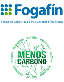 Logo de Fogafín con seis puntos azules y tres puntos verdes formando una F