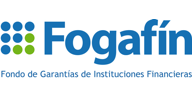 Logo de Fogafín con seis puntos azules y tres puntos verdes formando una F