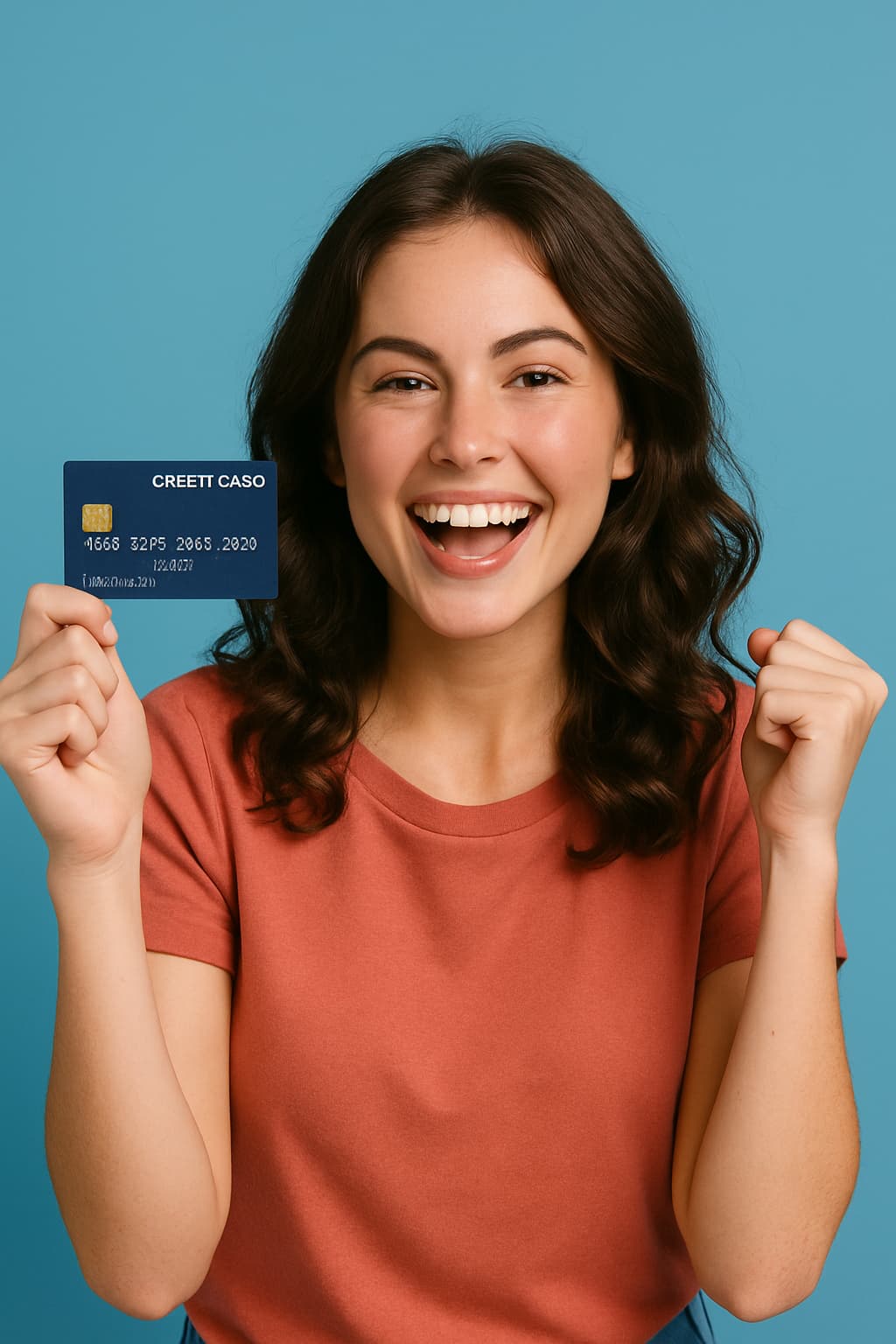 Mujer con una tarjeta de credito en la mano