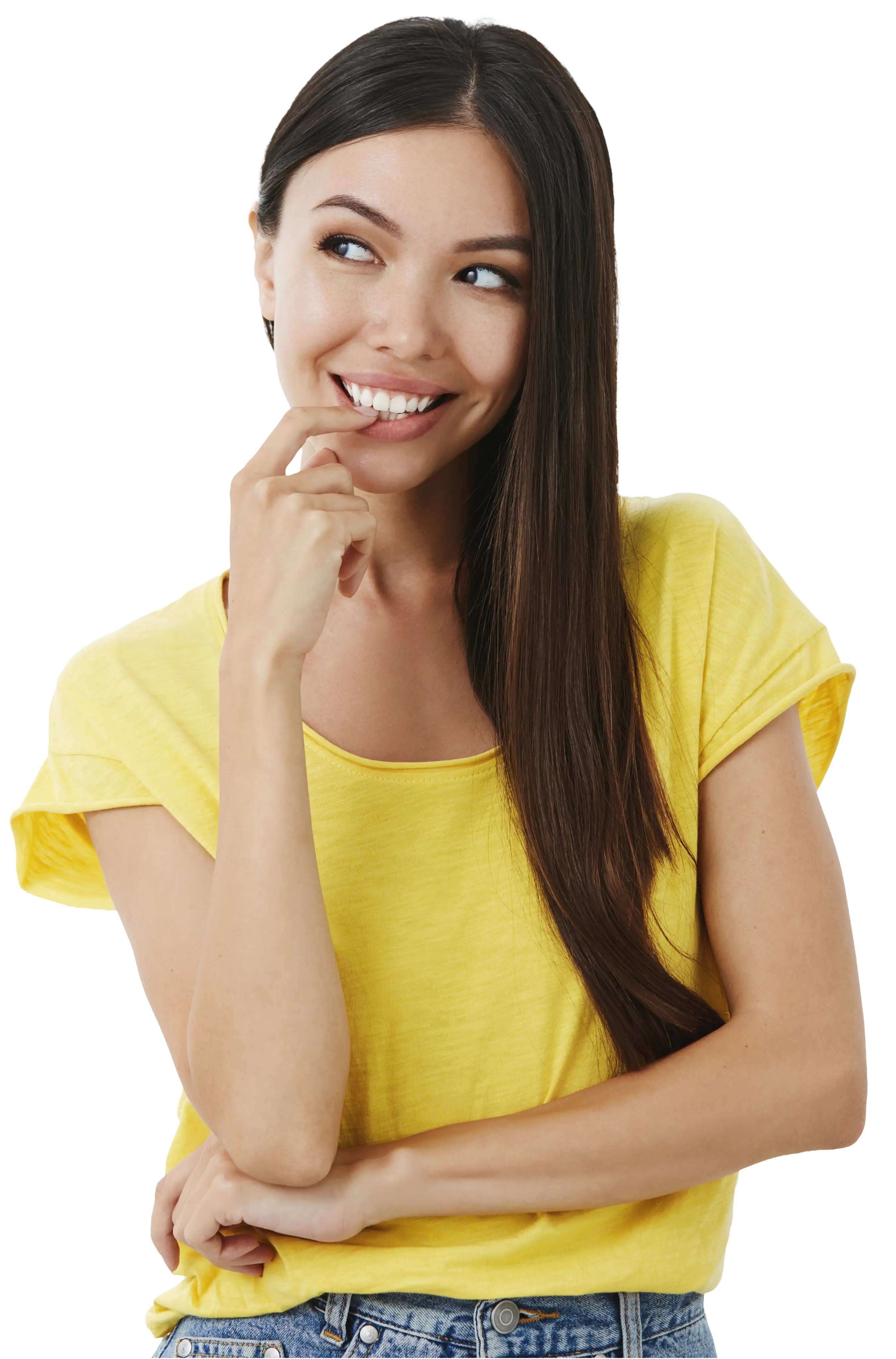 una chica de blusa amarilla sonriendo