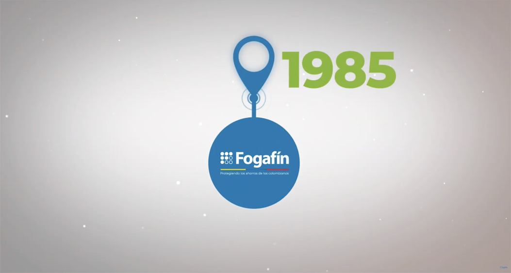 Icono de ubicación con logo y fecha de creación de Fogafín (1985)