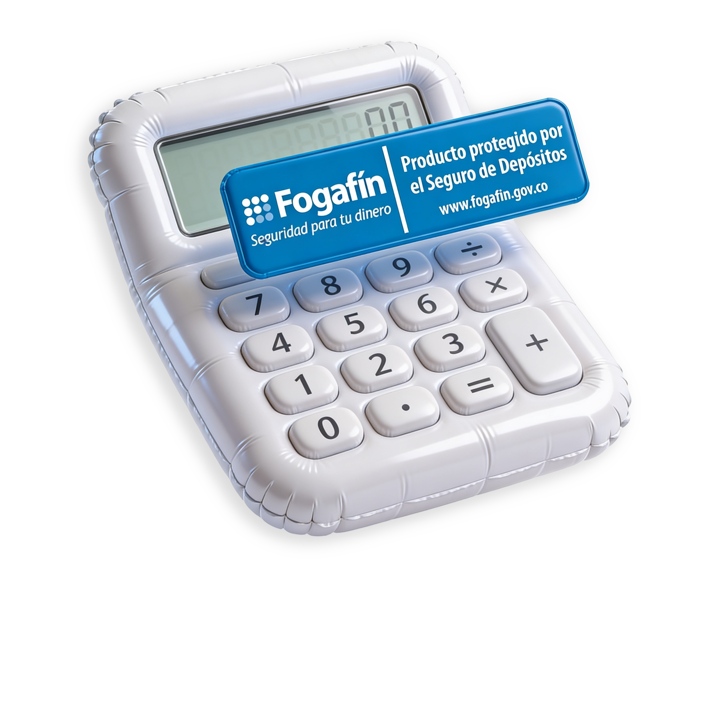 diseño 3d de calculadora con el sello del Seguro de Depósitos