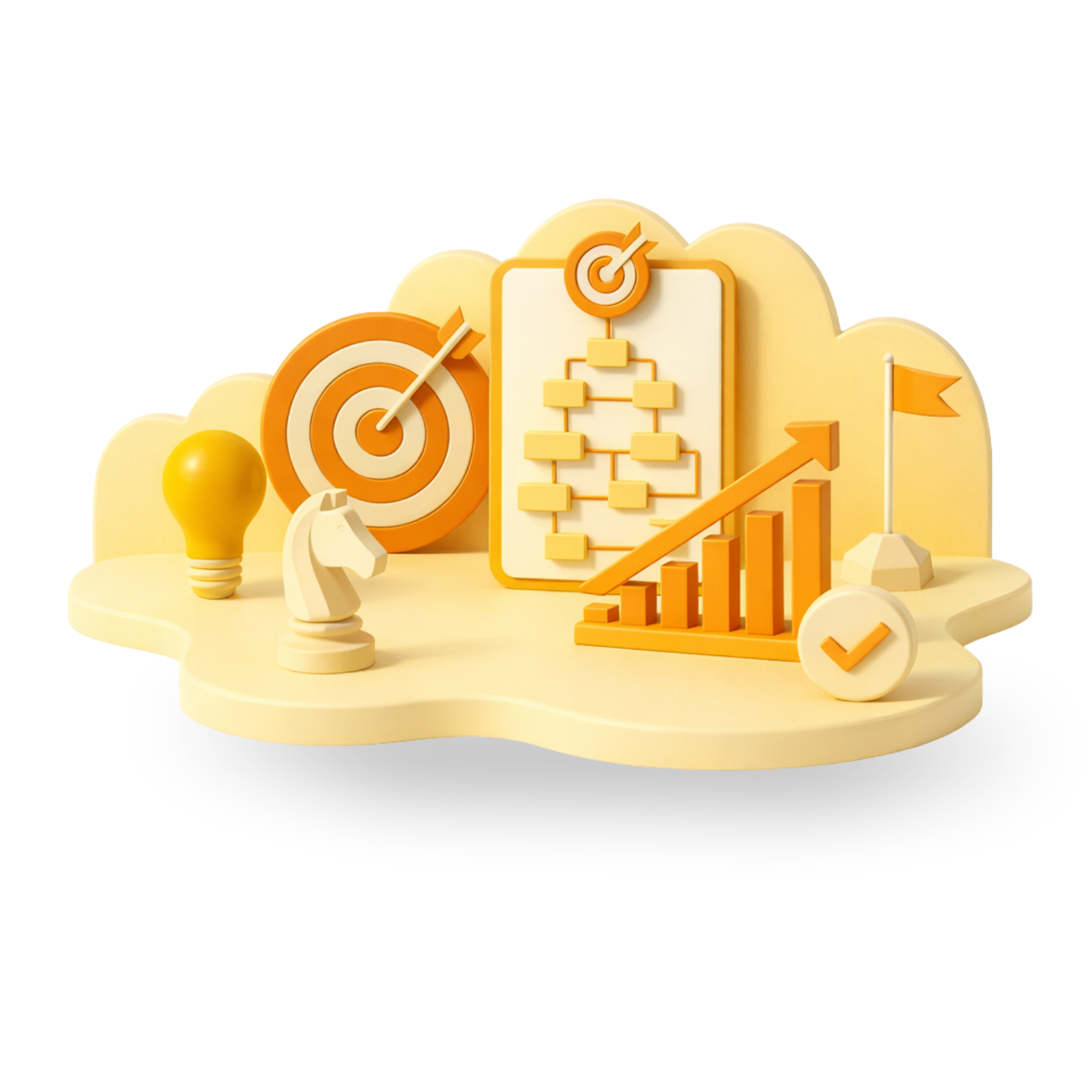 mancha amarillo claro, elementos 3d de objetivos y planes