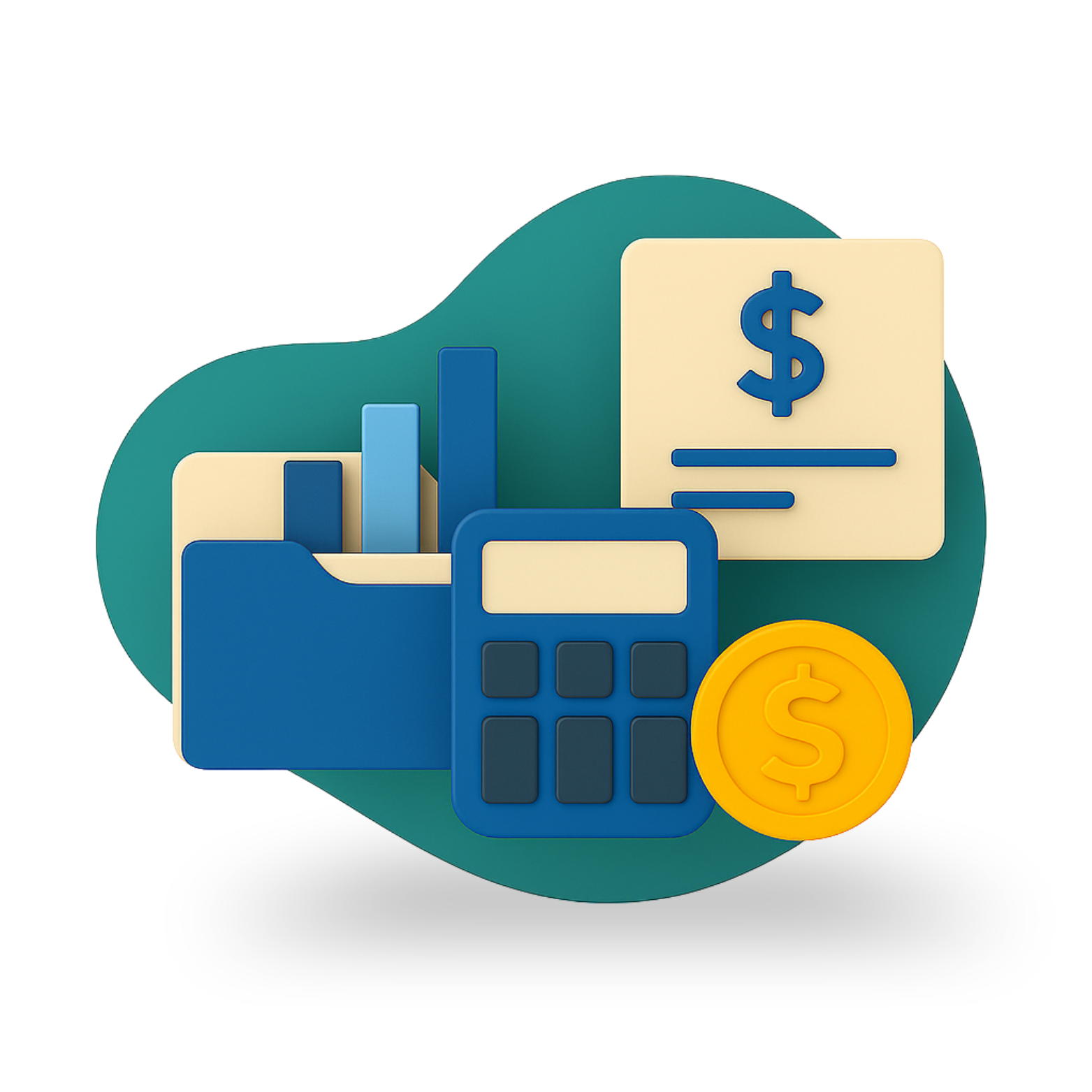 Mancha verde oscuro con elementos 3d relacionados con presupuesto