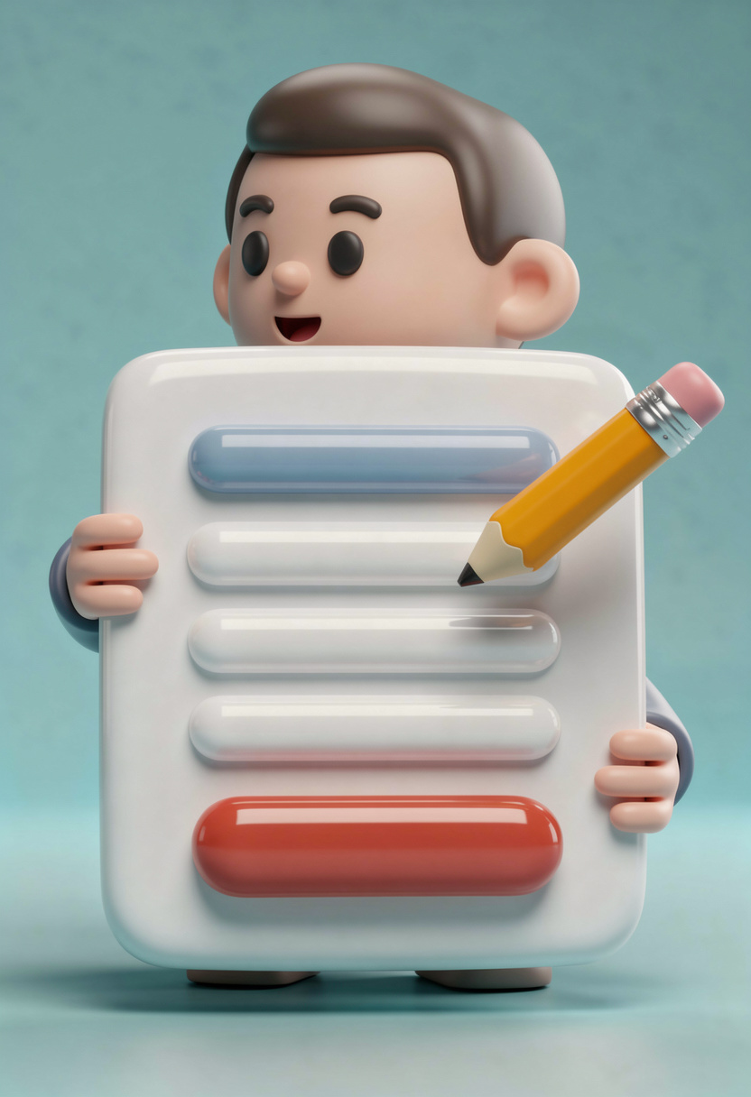 personaje sosteniendo un formulario diseñado en 3d