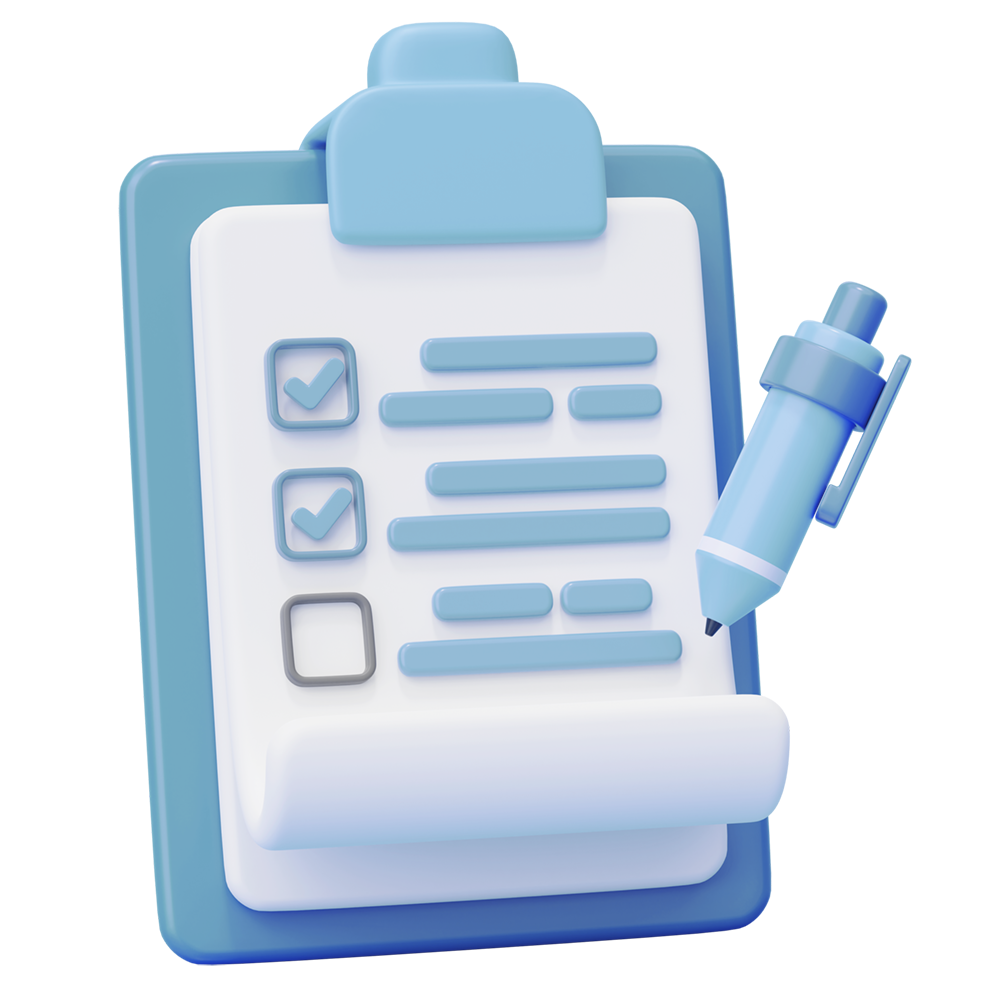 Hoja con listado de tareas y lapicero diseñado en 3d