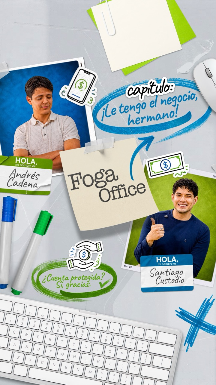 2 personas, iconos de oficina, dinero, billete y celular